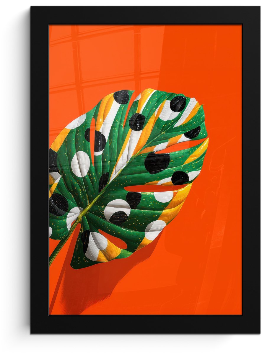 FrameYourWall Poster in lijst - Fotolijst 20x30 cm - Posters - 3-2 - Posterlijst zwart - Decoratie - Wanddecoratie woonkamer - Muurdecoratie slaapkamer Blad - Stippen