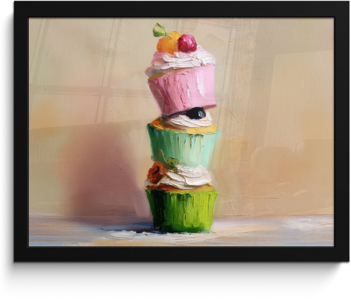 FrameYourWall Poster in lijst - Fotolijst 40x30 cm - Posters - Cupcakes - Gestapeld - Kleurrijk - Fruit - Posterlijst zwart - Decoratie - Wanddecoratie woonkamer - Muurdecoratie slaapkamer