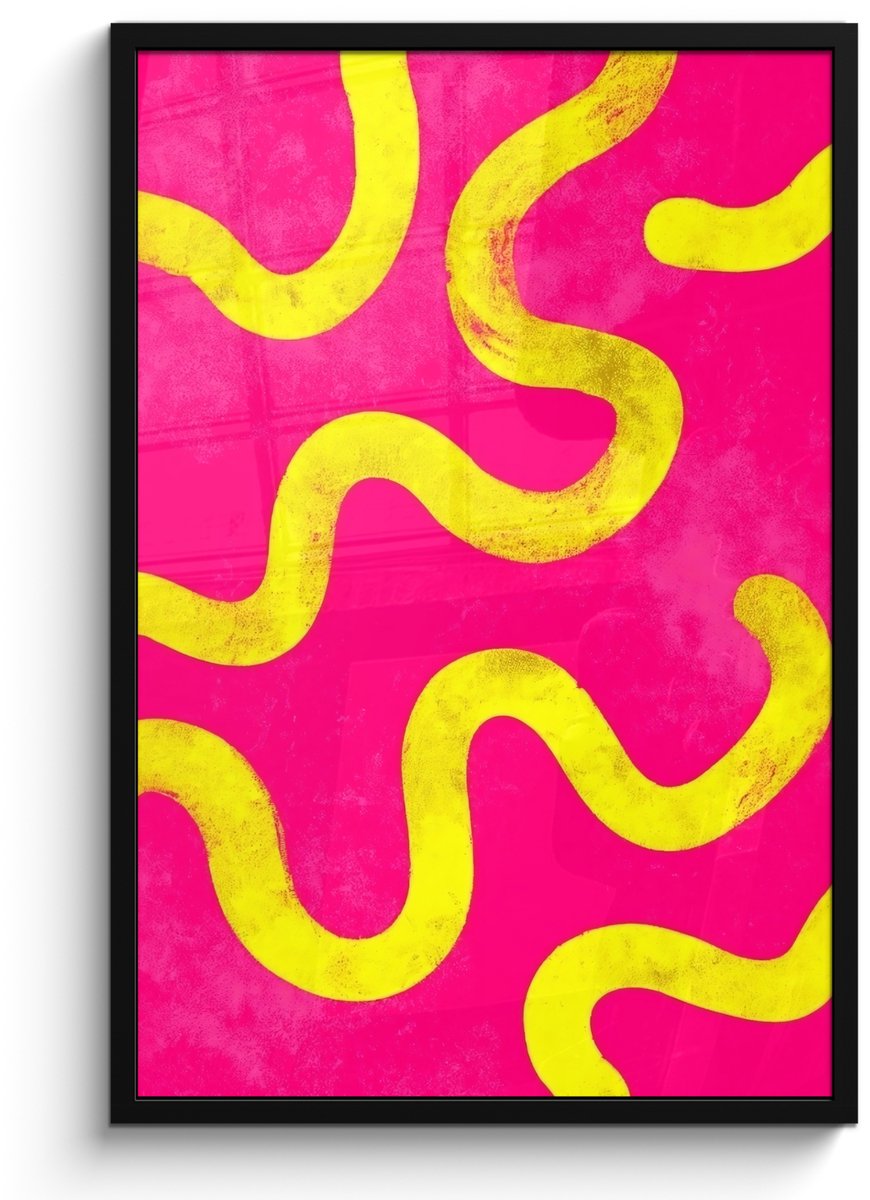 FrameYourWall Poster in lijst - Fotolijst 60x90 cm - Posters - Lijn - Geel - Abstract - Posterlijst zwart - Decoratie - Wanddecoratie woonkamer - Muurdecoratie slaapkamer Lijnen - Abstract