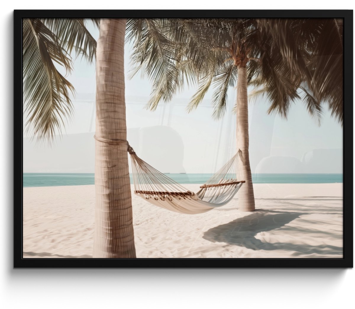 FrameYourWall Poster in lijst - Fotolijst 80x60 cm - Posters - Hangmat - Palmbomen - Strand - Zee - Posterlijst zwart - Decoratie - Wanddecoratie woonkamer - Muurdecoratie slaapkamer
