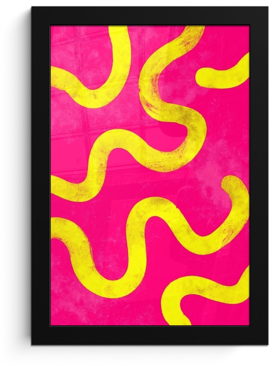 FrameYourWall Poster in lijst - Fotolijst 20x30 cm - Posters - Lijn - Geel - Abstract - Posterlijst zwart - Decoratie - Wanddecoratie woonkamer - Muurdecoratie slaapkamer Lijnen - Abstract