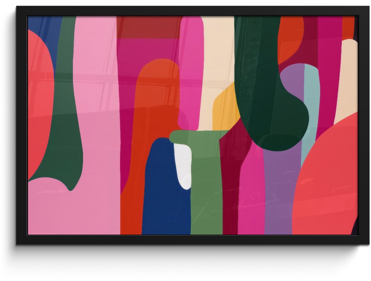 FrameYourWall Poster in lijst - Fotolijst 60x40 cm - Posters - Kleurvakken - Recht - Rond - Abstract - Posterlijst zwart - Decoratie - Wanddecoratie woonkamer - Muurdecoratie slaapkamer Kleurvakken - Abstract