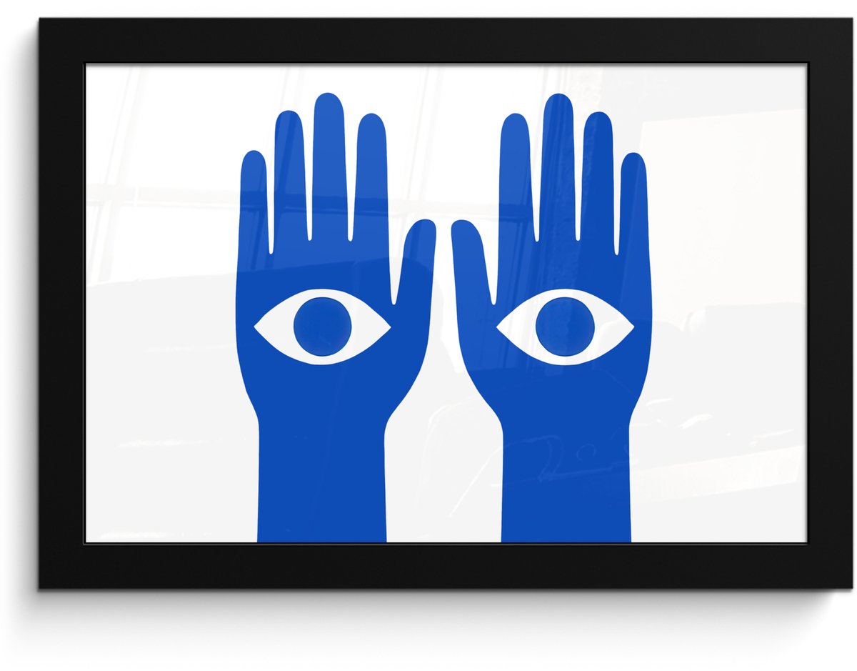 FrameYourWall Poster in lijst - Fotolijst 30x20 cm - Posters - Handen - Twee - Ogen - Blauw - Posterlijst zwart - Decoratie - Wanddecoratie woonkamer - Muurdecoratie slaapkamer Handen - Ogen
