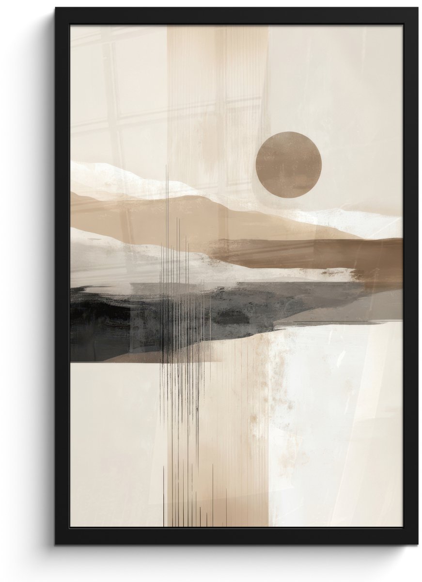 FrameYourWall Poster in lijst - Fotolijst 40x60 cm - Posters - Minimalistisch - Landschap - Dimensie - Posterlijst zwart - Decoratie - Wanddecoratie woonkamer - Muurdecoratie slaapkamer Landschap - Zon - Abstract