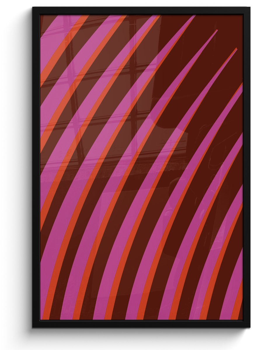 FrameYourWall Poster in lijst - Fotolijst 60x90 cm - Posters - Lijnen - Rood - Beweging - Posterlijst zwart - Decoratie - Wanddecoratie woonkamer - Muurdecoratie slaapkamer