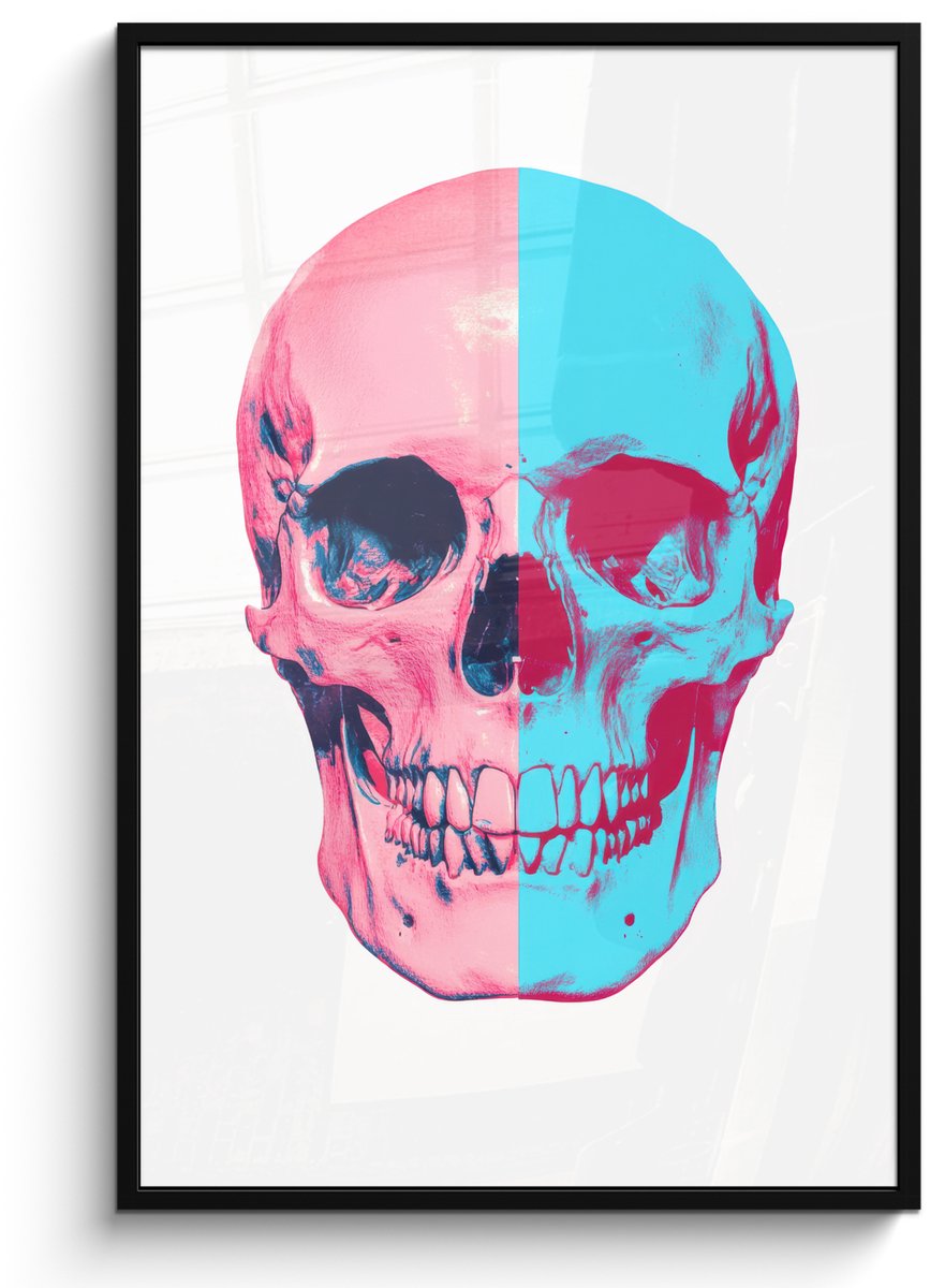 FrameYourWall Poster in lijst - Fotolijst 80x120 cm - Posters - Schedel - Grafisch - Roze - Verdeeld - Posterlijst zwart - Decoratie - Wanddecoratie woonkamer - Muurdecoratie slaapkamer
