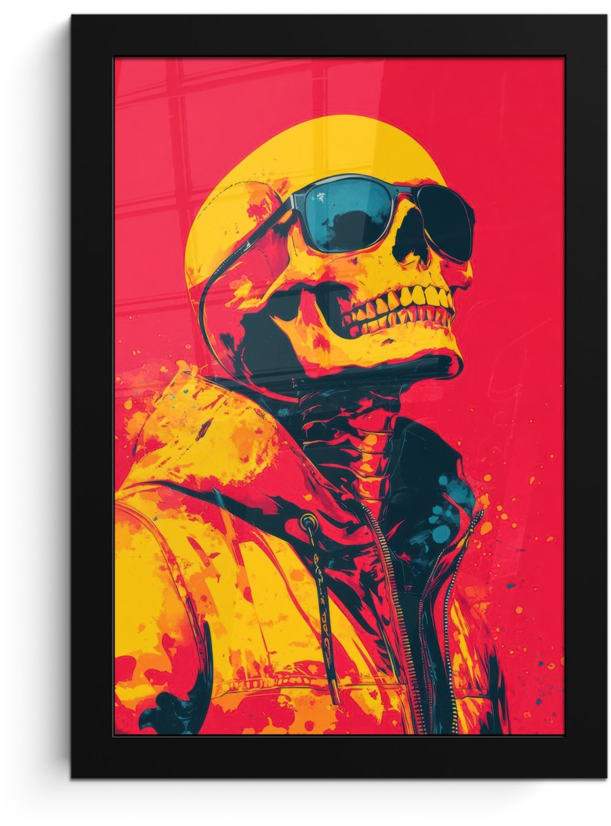 FrameYourWall Poster in lijst - Fotolijst 20x30 cm - Posters - Zonnebril - Schedel - Jas - Rood - Posterlijst zwart - Decoratie - Wanddecoratie woonkamer - Muurdecoratie slaapkamer Schedel - Zonnebril