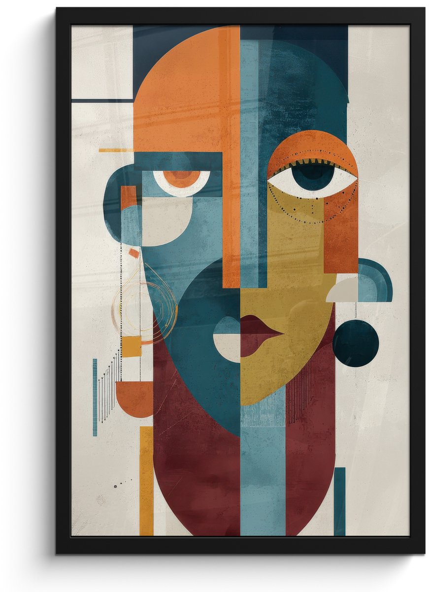 FrameYourWall Poster in lijst - Fotolijst 40x60 cm - Posters - Geometrisch - Strakke vormen - Kleurrijk - Posterlijst zwart - Decoratie - Wanddecoratie woonkamer - Muurdecoratie slaapkamer Geometrisch - Vormen - Gezicht