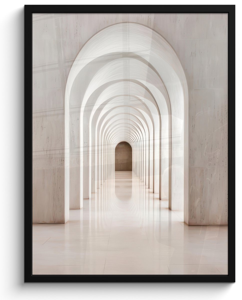 FrameYourWall Poster in lijst - Fotolijst 60x80 cm - Posters - Hal - Bogen - Symmetrisch - Modern - Posterlijst zwart - Decoratie - Wanddecoratie woonkamer - Muurdecoratie slaapkamer