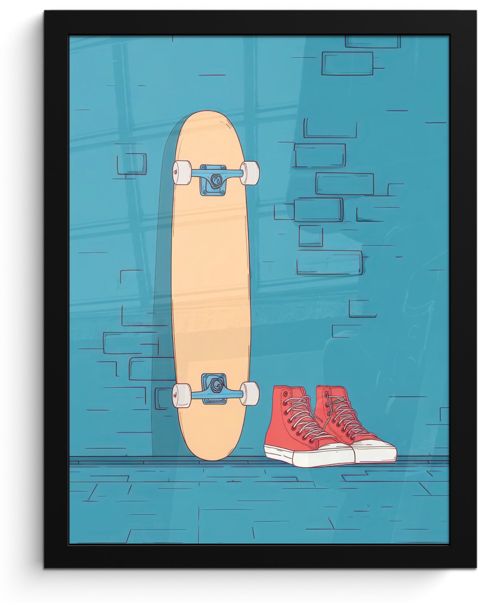 FrameYourWall Poster in lijst - Fotolijst 30x40 cm - Posters - Skateboard - Gympen - Rood - Minimalistisch - Posterlijst zwart - Decoratie - Wanddecoratie woonkamer - Muurdecoratie slaapkamer - Kerstversiering - Kerstdecoratie voor binnen - Kerstmis