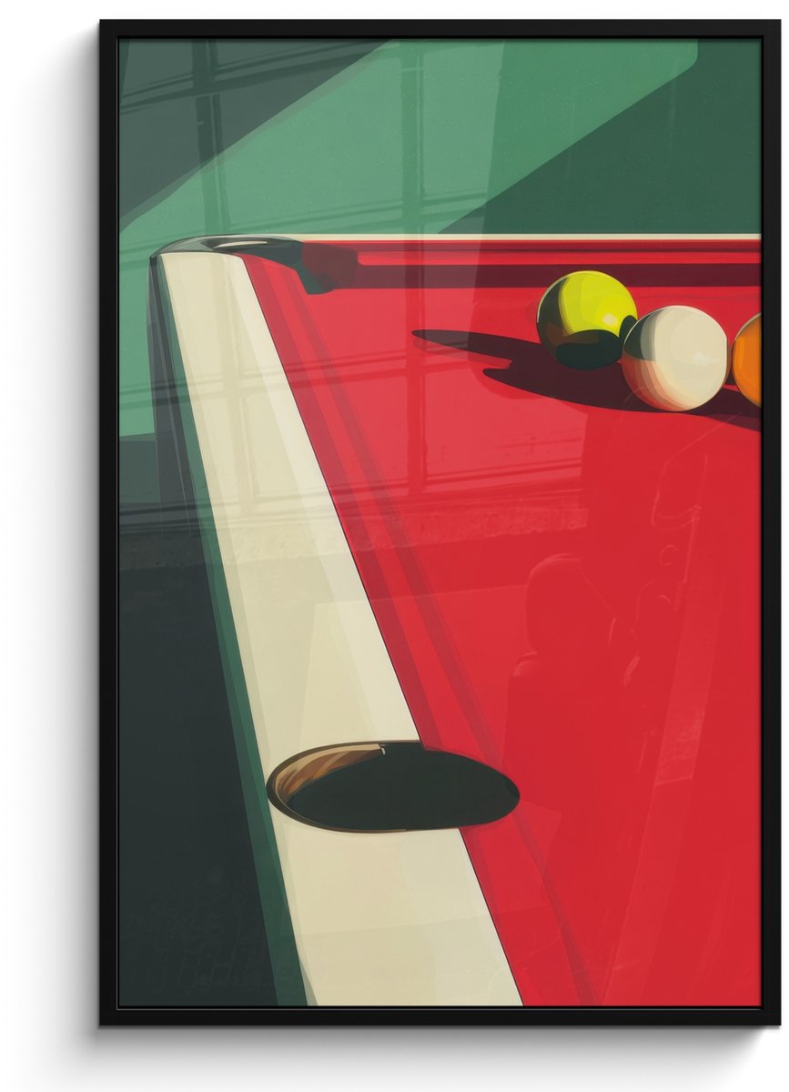 FrameYourWall Poster in lijst - Fotolijst 80x120 cm - Posters - Biljarttafel - Ballen - Rood - Schaduw - Posterlijst zwart - Decoratie - Wanddecoratie woonkamer - Muurdecoratie slaapkamer - Kerstversiering - Kerstdecoratie voor binnen - Kerstmis