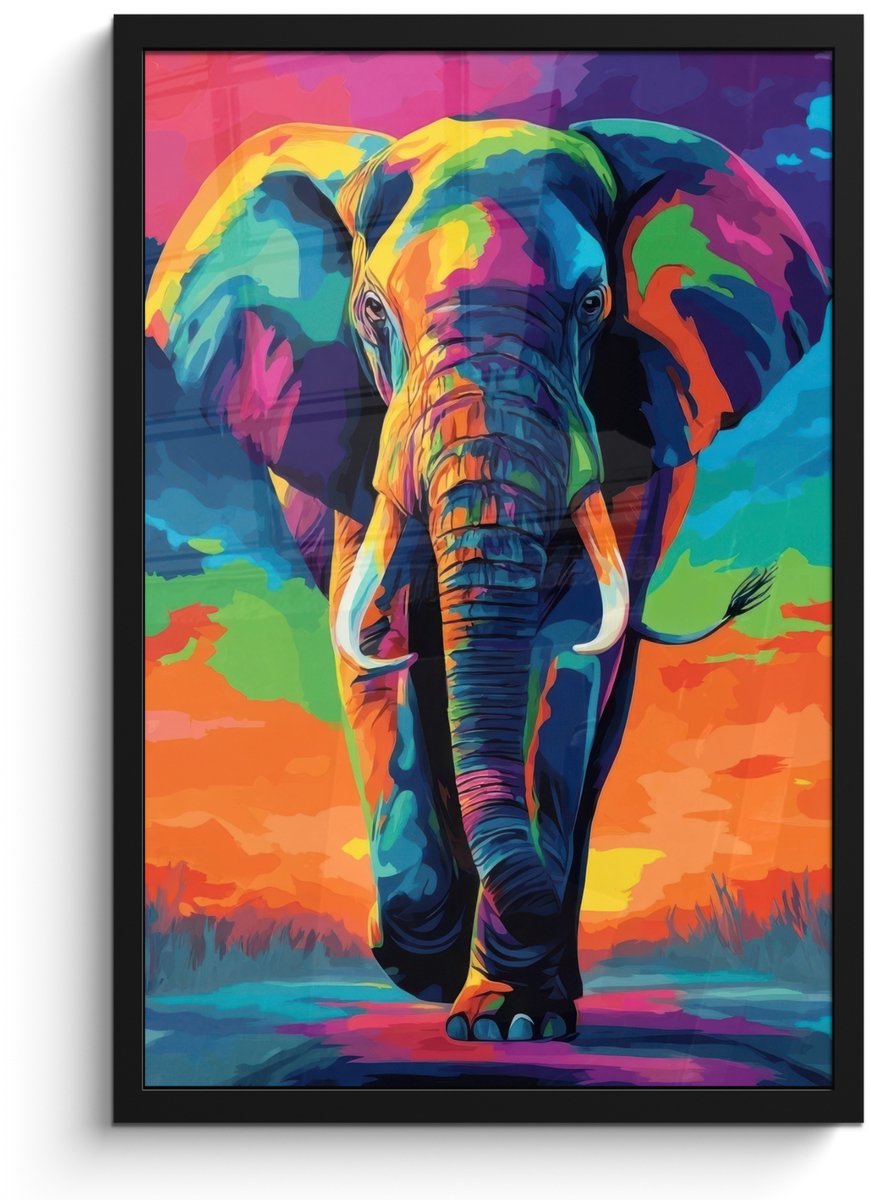 FrameYourWall Poster in lijst - Fotolijst 40x60 cm - Posters - Olifant - Kleurrijk - Lucht - Abstract - Posterlijst zwart - Decoratie - Wanddecoratie woonkamer - Muurdecoratie slaapkamer