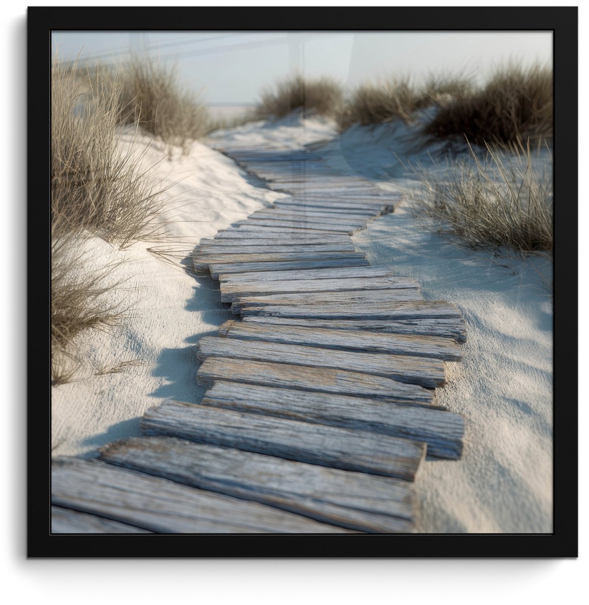 FrameYourWall Poster in lijst - Fotolijst 40x40 cm - Posters - Pad - Planken - Duinen - Gras - Posterlijst zwart - Decoratie - Wanddecoratie woonkamer - Muurdecoratie slaapkamer Pad - Duinen