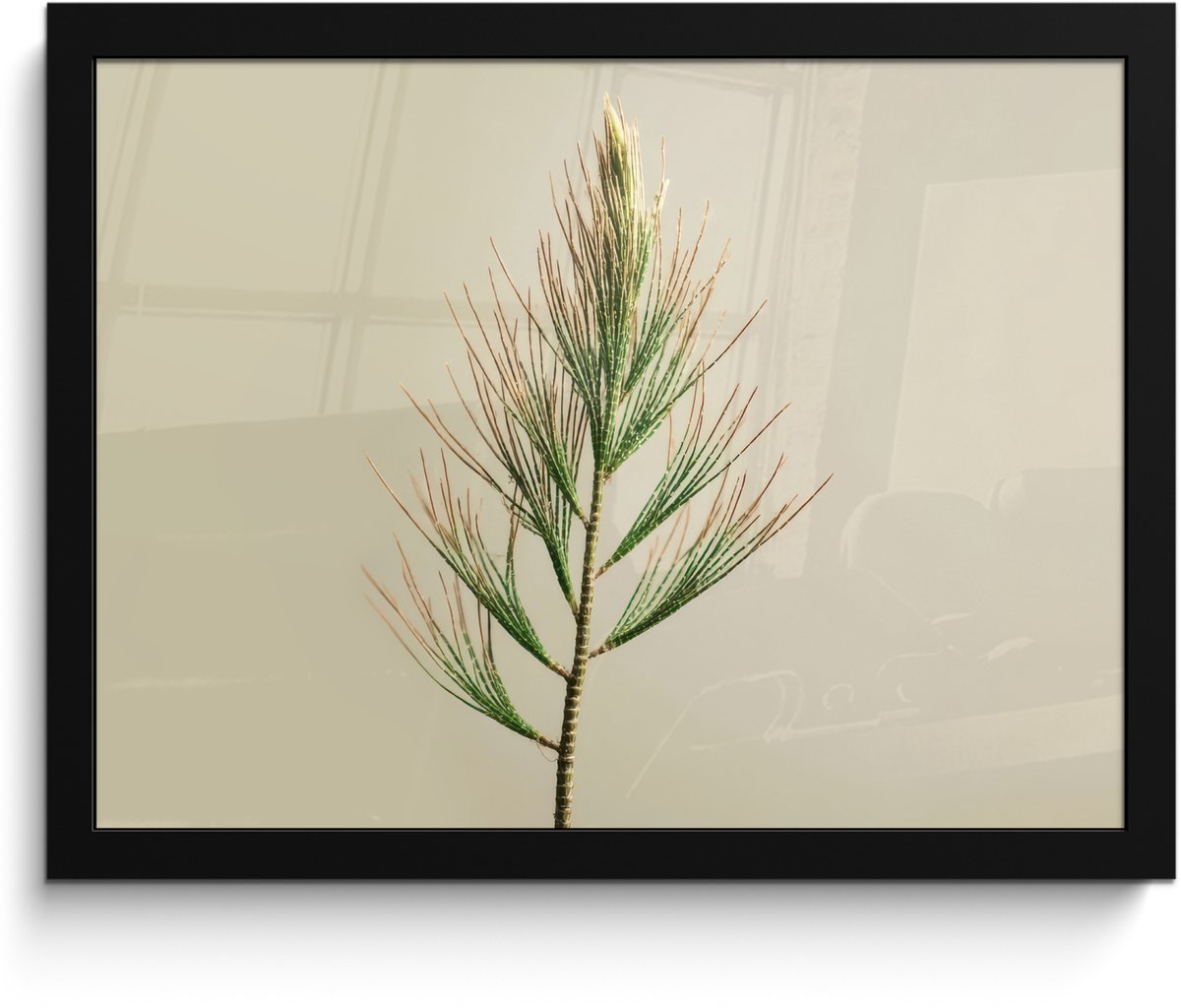 FrameYourWall Poster in lijst - Fotolijst 40x30 cm - Posters - Dennentak - Naaldvormige bladeren - Lichtgroen - Posterlijst zwart - Decoratie - Wanddecoratie woonkamer - Muurdecoratie slaapkamer