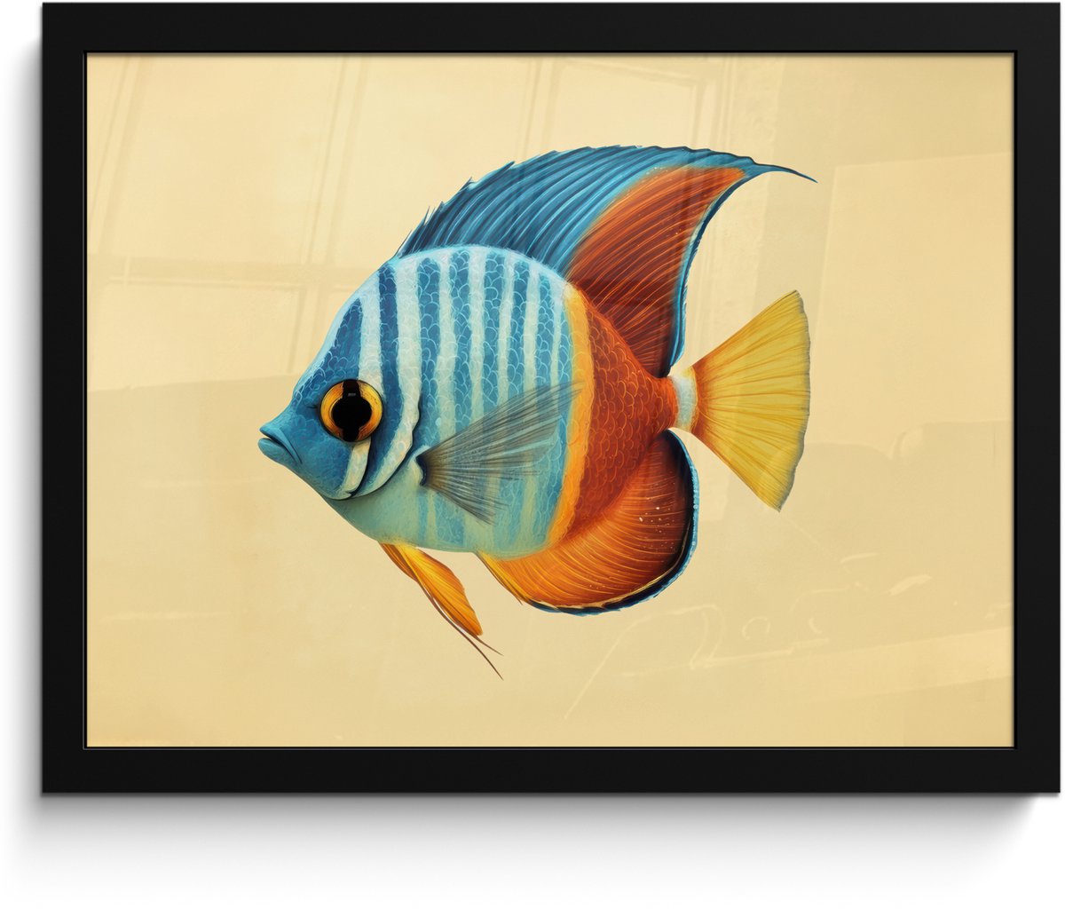 FrameYourWall Poster in lijst - Fotolijst 40x30 cm - Posters - Vis - Vinnen - Blauw - Ogen - Posterlijst zwart - Decoratie - Wanddecoratie woonkamer - Muurdecoratie slaapkamer