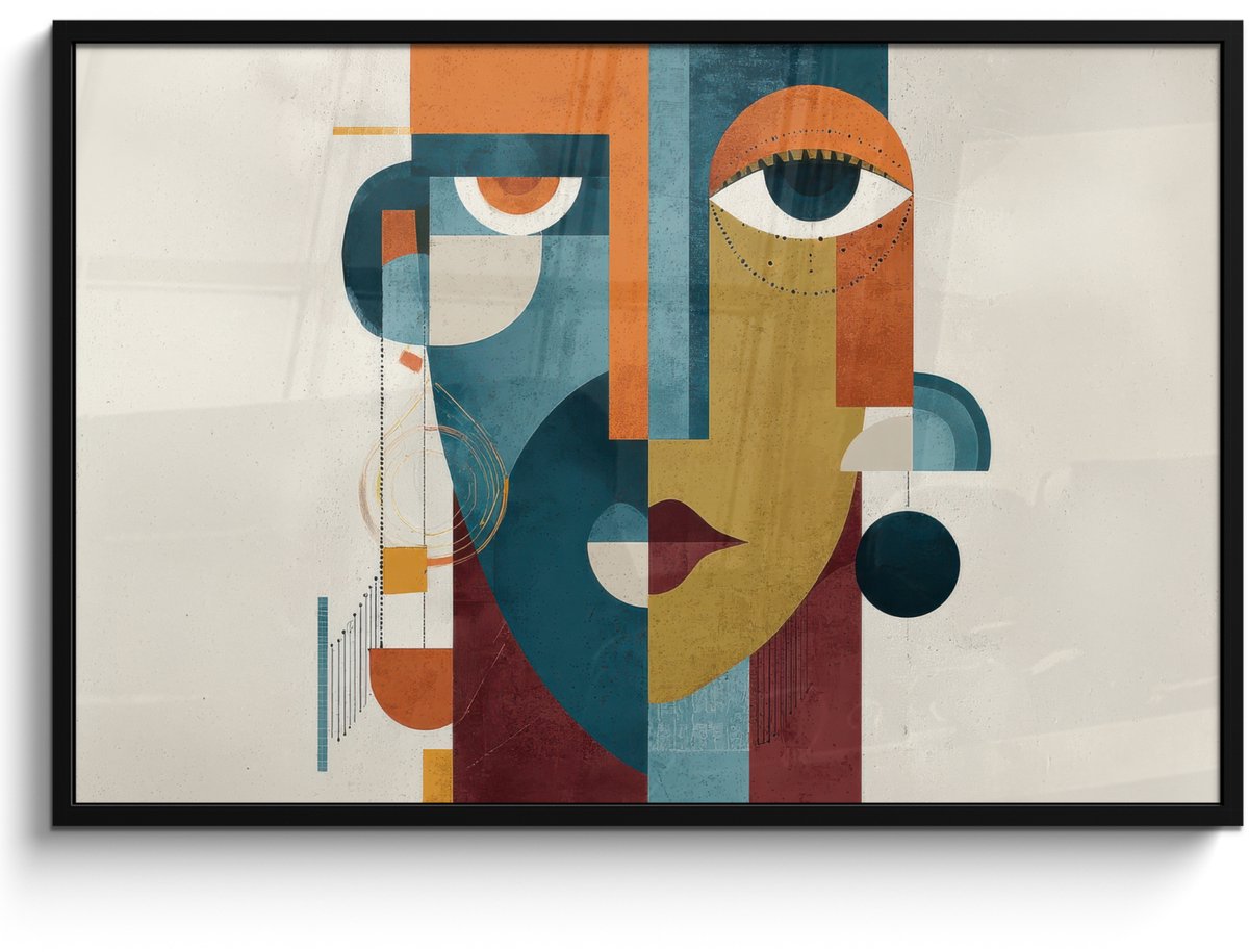 FrameYourWall Poster in lijst - Fotolijst 120x80 cm - Posters - Geometrisch - Strakke vormen - Kleurrijk - Posterlijst zwart - Decoratie - Wanddecoratie woonkamer - Muurdecoratie slaapkamer Geometrisch - Vormen - Gezicht