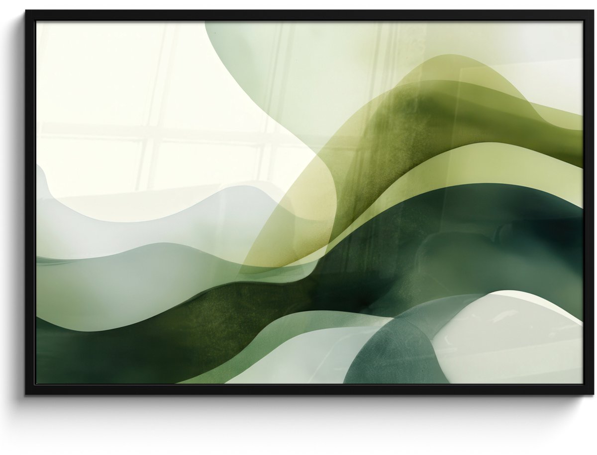 FrameYourWall Poster in lijst - Fotolijst 120x80 cm - Posters - Golven - Abstract - Lichtgroen - Sierlijk - Posterlijst zwart - Decoratie - Wanddecoratie woonkamer - Muurdecoratie slaapkamer