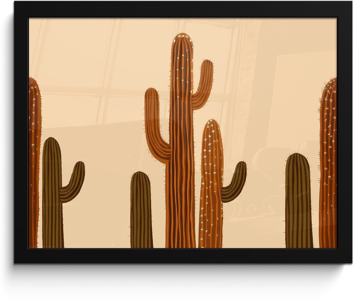 FrameYourWall Poster in lijst - Fotolijst 40x30 cm - Posters - Cactus - Woestijn - Zand - Bruin - Posterlijst zwart - Decoratie - Wanddecoratie woonkamer - Muurdecoratie slaapkamer