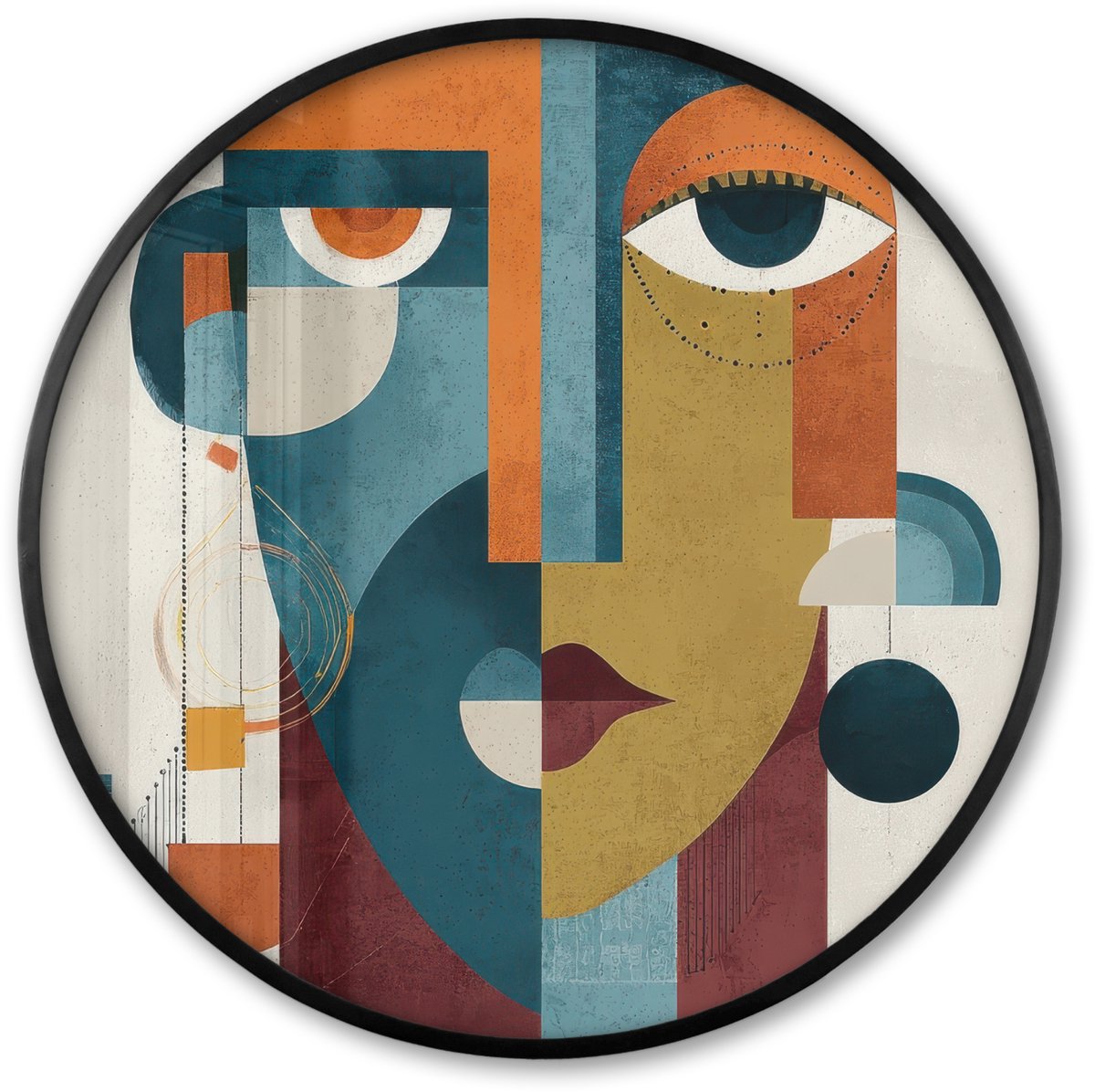 FrameYourWall Poster in lijst Rond - Fotolijst 80x80 cm - Posters - Geometrisch - Strakke vormen - Kleurrijk - Ronde posterlijst zwart - Decoratie - Wanddecoratie woonkamer - Muurdecoratie slaapkamer Geometrisch - Vormen - Gezicht