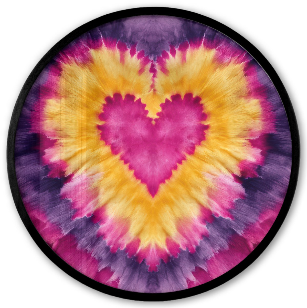 FrameYourWall Poster in lijst Rond - Fotolijst 40x40 cm - Posters - Tie dye - Hartvorm - Vlammen - Oranje - Ronde posterlijst zwart - Decoratie - Wanddecoratie woonkamer - Muurdecoratie slaapkamer