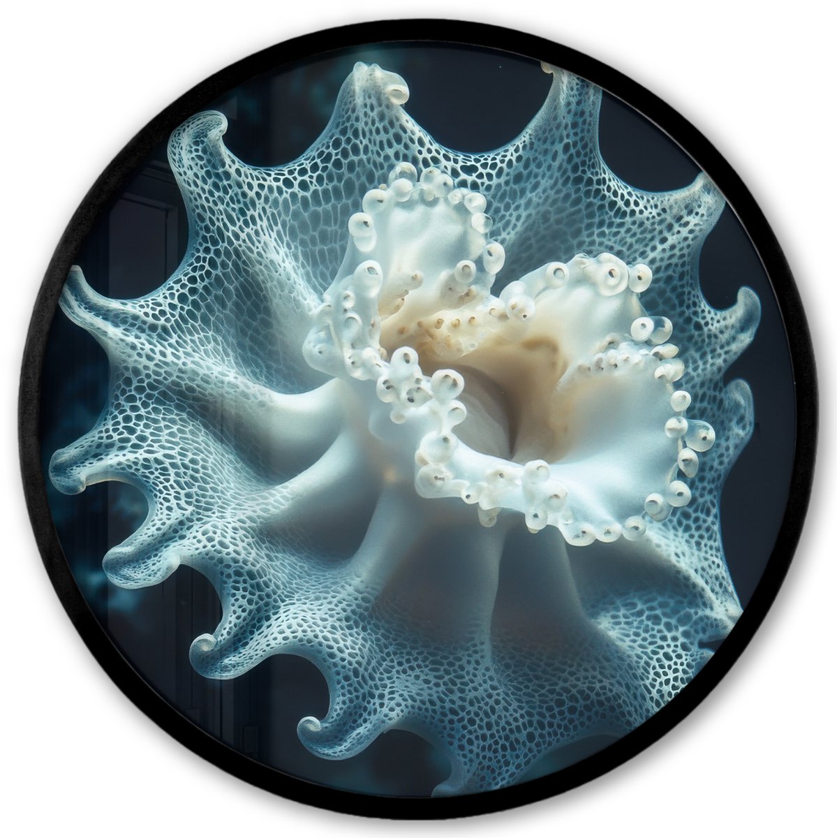 FrameYourWall Poster in lijst Rond - Fotolijst 40x40 cm - Posters - Zeewezen - Wit - Golven - Water - Ronde posterlijst zwart - Decoratie - Wanddecoratie woonkamer - Muurdecoratie slaapkamer