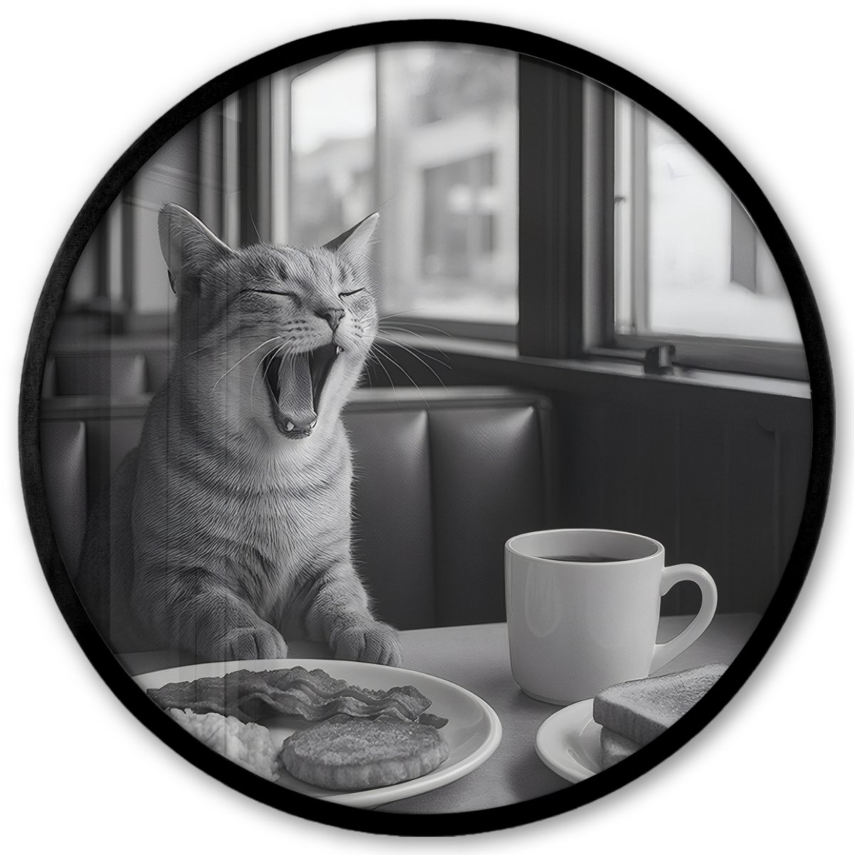 FrameYourWall Poster in lijst Rond - Fotolijst 40x40 cm - Posters - Kat - Koffie - Brood - Zwart - Ronde posterlijst zwart - Decoratie - Wanddecoratie woonkamer - Muurdecoratie slaapkamer