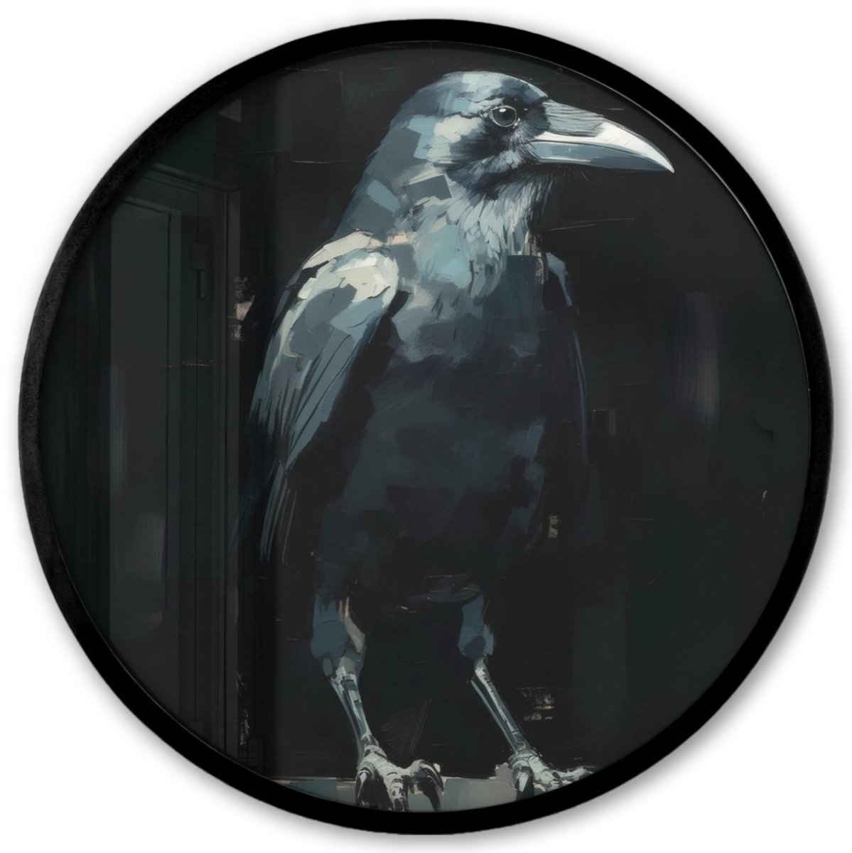 FrameYourWall Poster in lijst Rond - Fotolijst 40x40 cm - Posters - Raaf - Vogels - Zwart - Ronde posterlijst zwart - Decoratie - Wanddecoratie woonkamer - Muurdecoratie slaapkamer