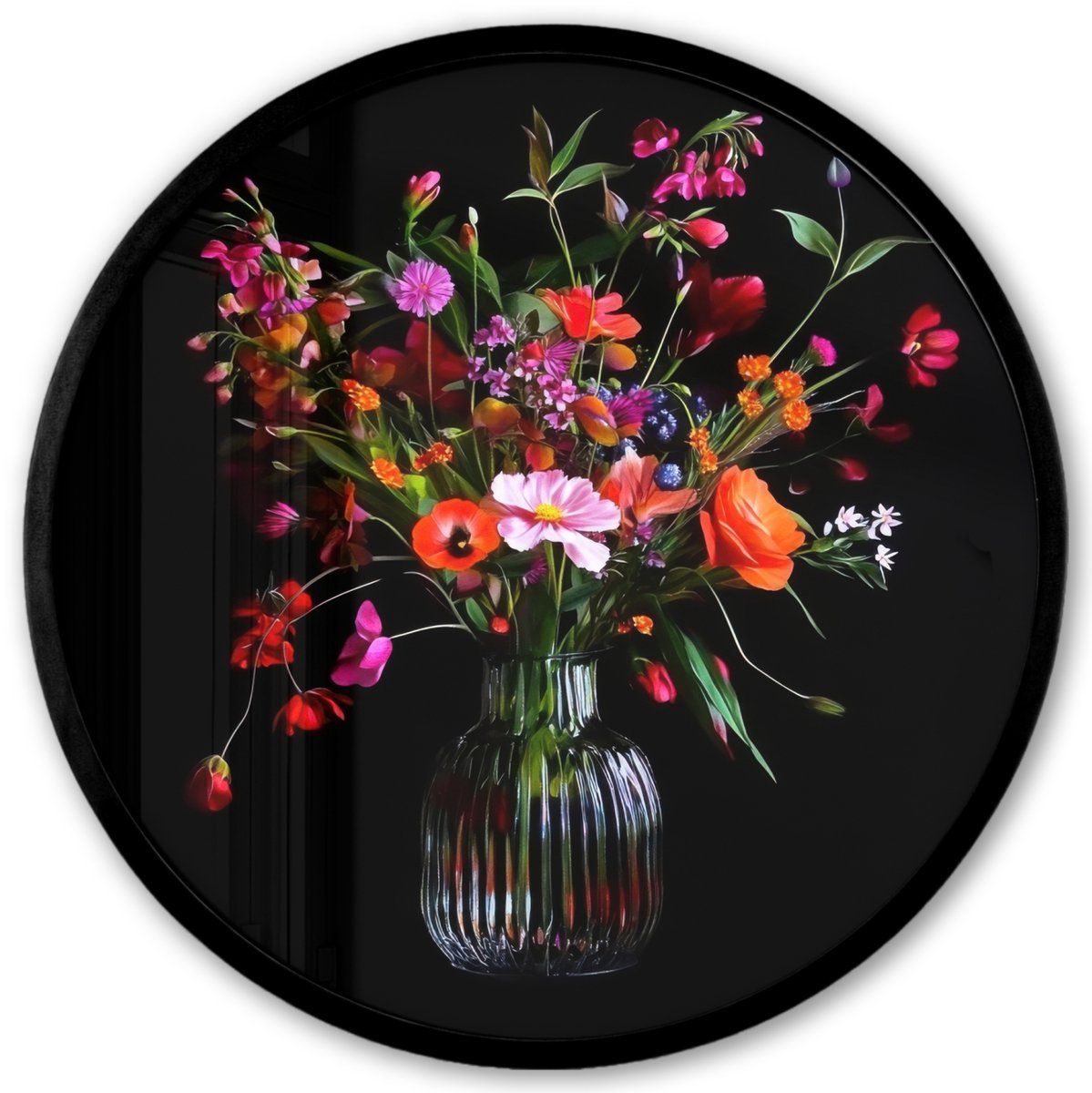 FrameYourWall Poster in lijst Rond - Fotolijst 40x40 cm - Posters - Boeket - Veldbloemen - Vaas - Ronde posterlijst zwart - Decoratie - Wanddecoratie woonkamer - Muurdecoratie slaapkamer Boeket - Bloemen 5