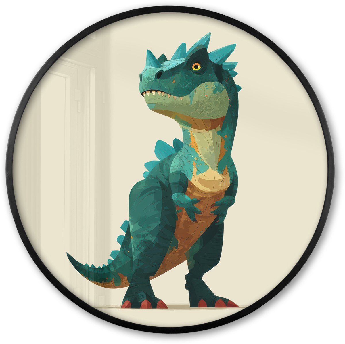 FrameYourWall Poster in lijst Rond - Fotolijst 80x80 cm - Posters - Stekels - Dino - Blauw - Gespierd - Ronde posterlijst zwart - Decoratie - Wanddecoratie woonkamer - Muurdecoratie slaapkamer