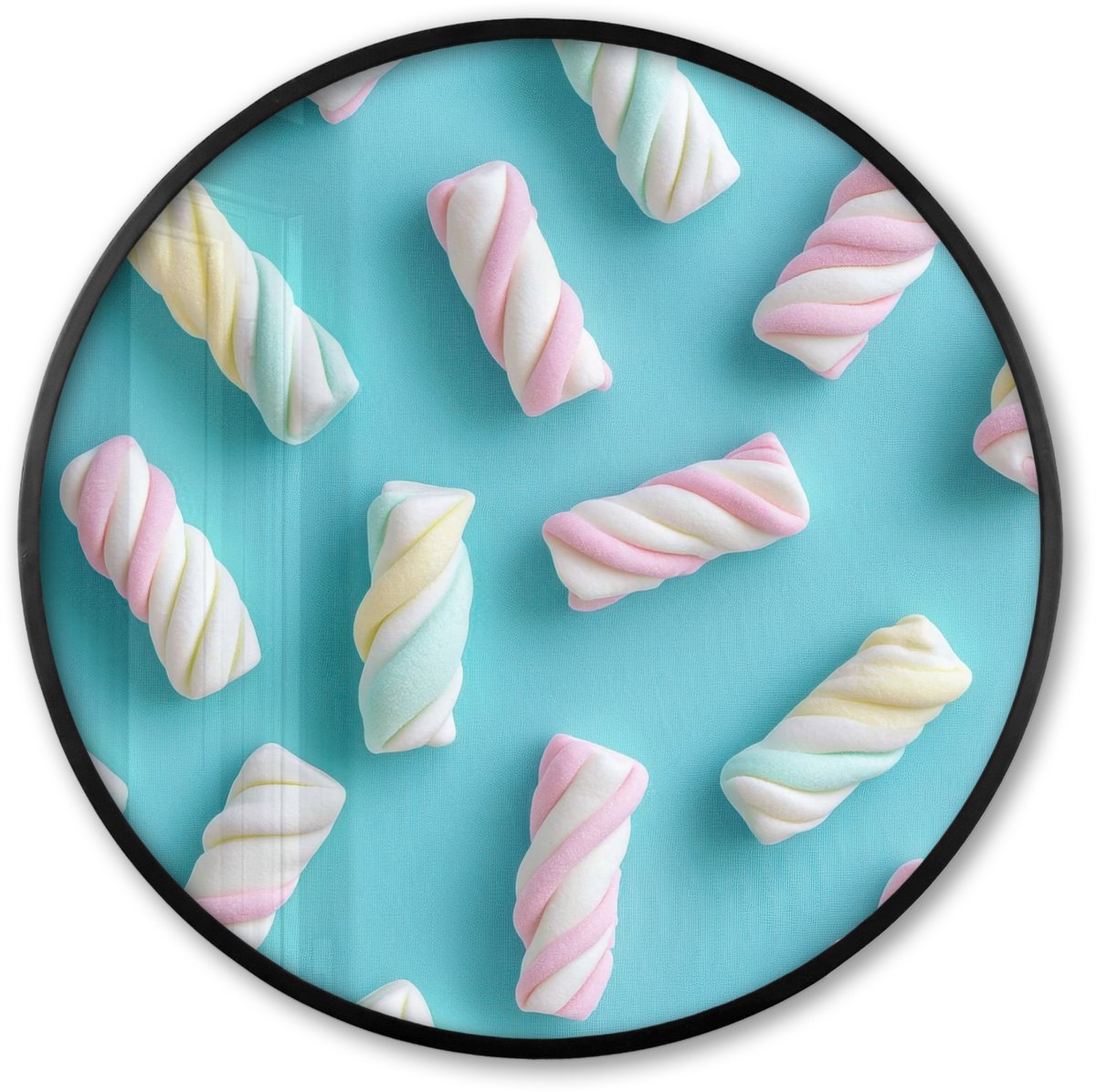 FrameYourWall Poster in lijst Rond - Fotolijst 60x60 cm - Posters - Spekjes - Pastel - Snoep - Blauw - Ronde posterlijst zwart - Decoratie - Wanddecoratie woonkamer - Muurdecoratie slaapkamer