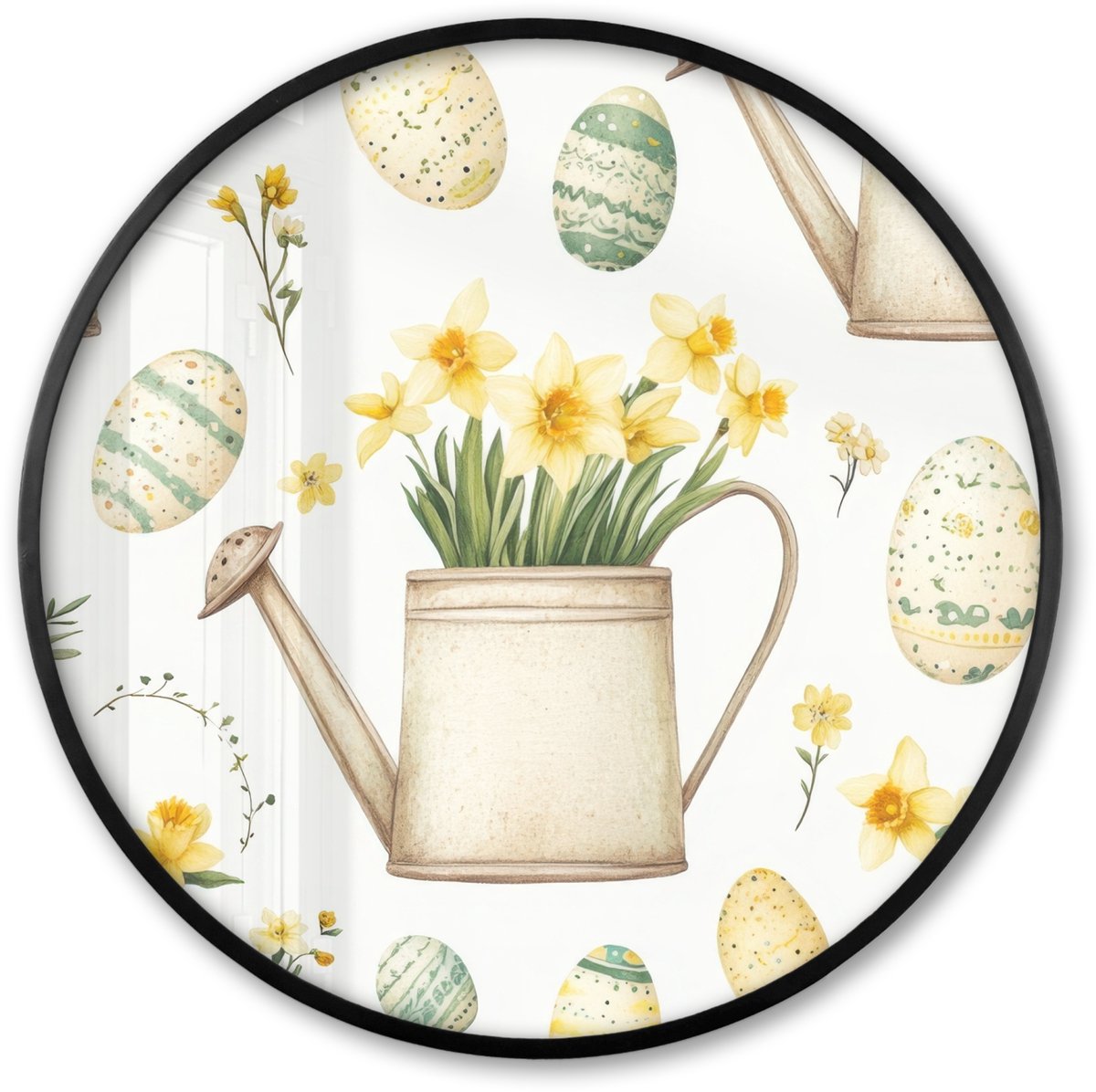 Poster in lijst Rond - Fotolijst 60x60 cm - Posters - Gieter - Bloemen - Eieren - Ronde po