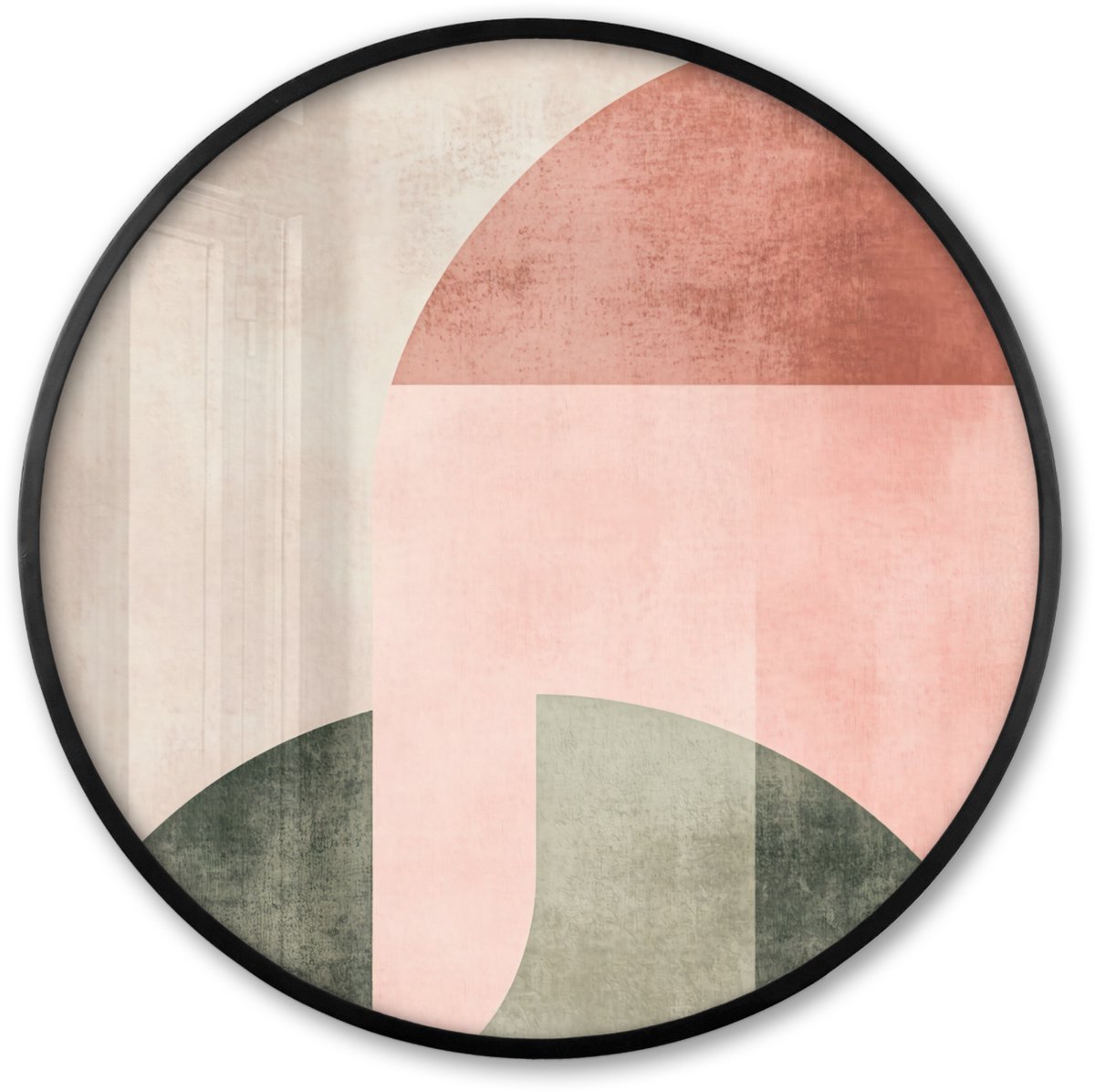 FrameYourWall Poster in lijst Rond - Fotolijst 80x80 cm - Posters - Cirkel - Abstract - Roze - Ronde posterlijst zwart - Decoratie - Wanddecoratie woonkamer - Muurdecoratie slaapkamer Vormen – Zacht