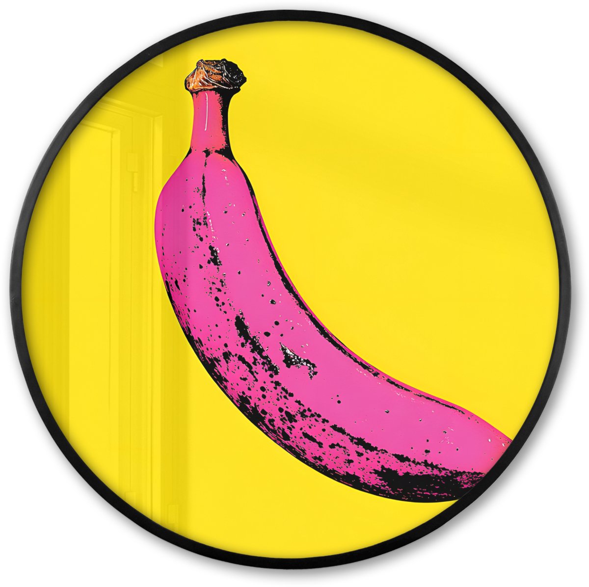 FrameYourWall Poster in lijst Rond - Fotolijst 60x60 cm - Posters - Banaan - Grafisch - Geel - Ronde posterlijst zwart - Decoratie - Wanddecoratie woonkamer - Muurdecoratie slaapkamer
