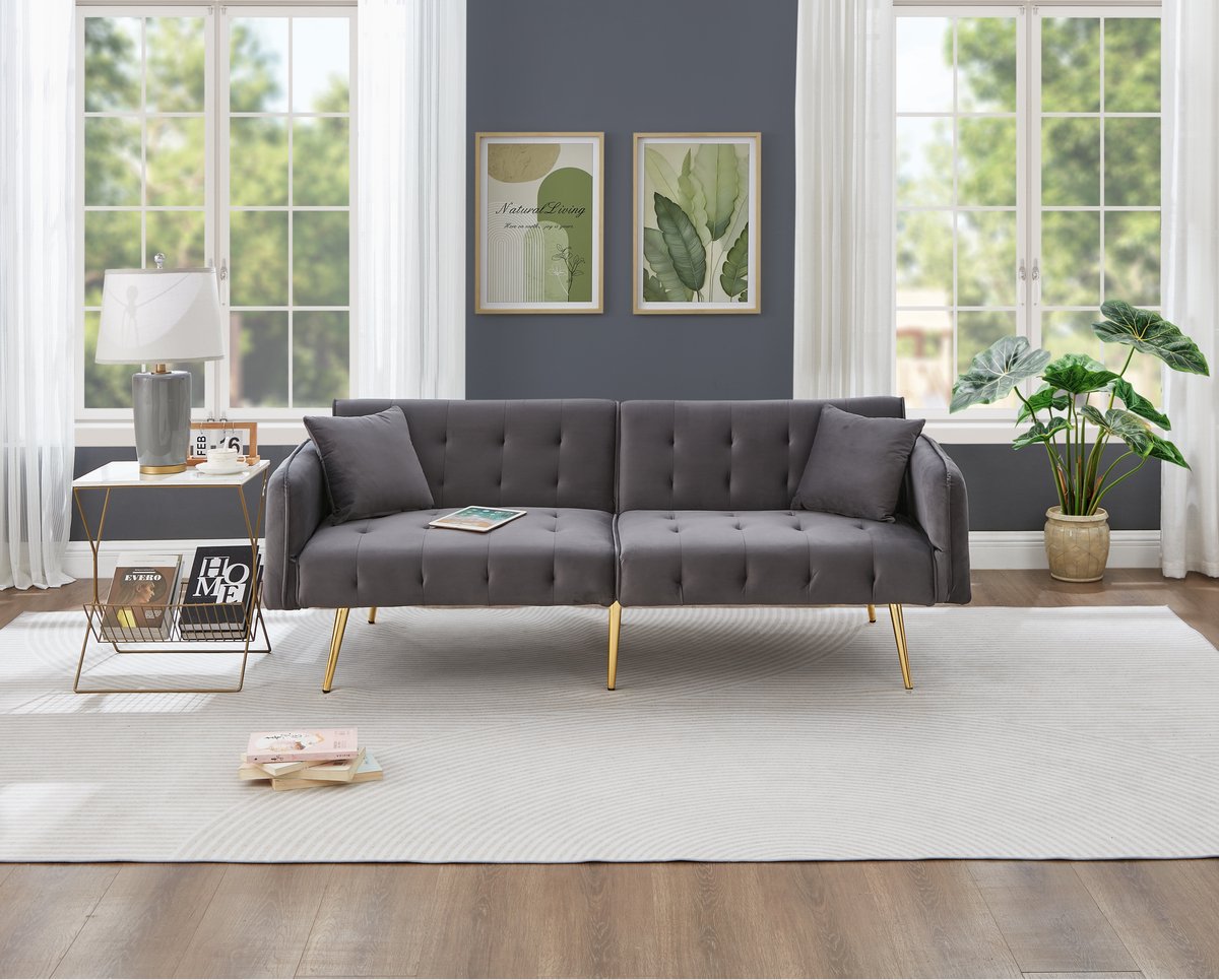 in& out door furniture Tweezits multifunctioneel sofa-bed met slaapfunctie, verstelbare rugleuning en verstelbare armleuningen. Moderne opklapbare sofa-bed voor woonkamer - met fluwelen hoes. Royale slaapruimte-grijs