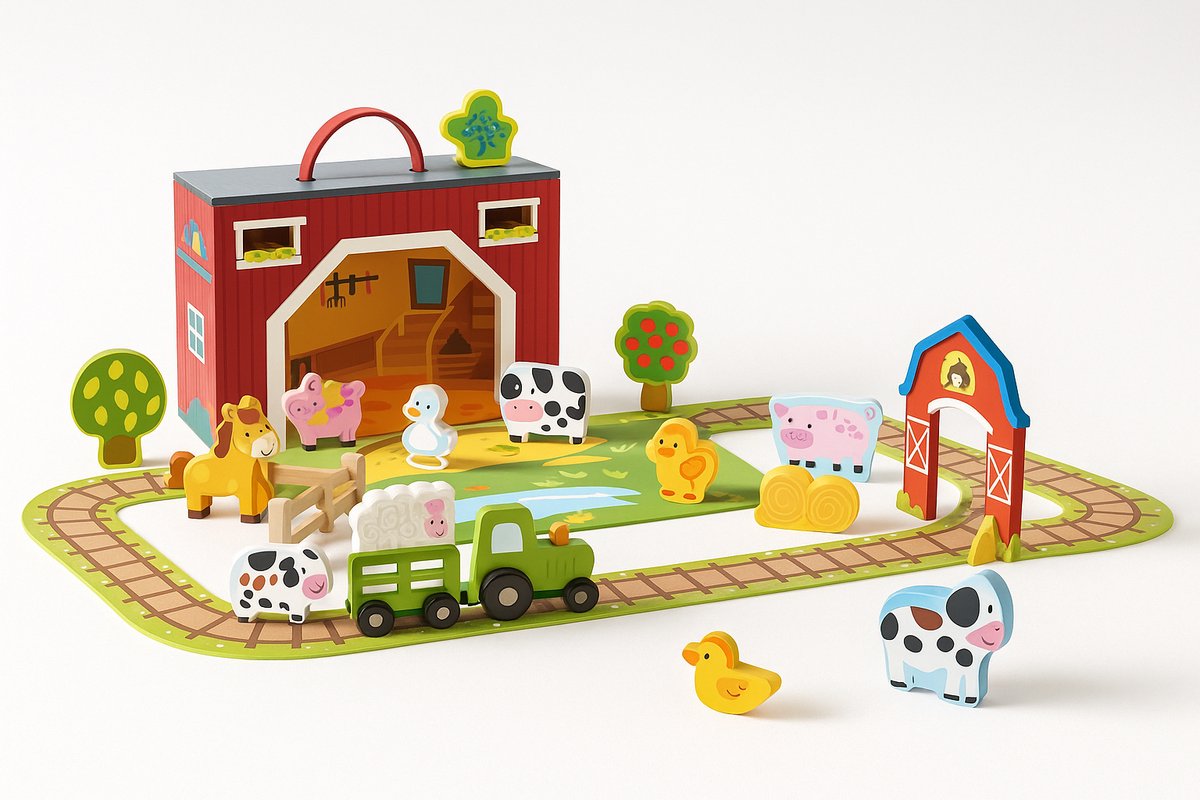 Tooky Toy® Boerderij Box - Bouw je eigen Boerderij - Stimulerend houten Montessori speelgoed – Duurzaam, Educatief en Creatief spel voor Kinderen om Zelfredzaamheid en Vaardigheden te Ontwikkelen