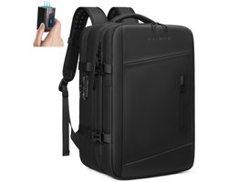 Caimco® Trailor - Vacuüm Rugzak - Zwart - Reistas - Inclusief Vacuümpompje - Handbagage - Grote Reisrugzak voor Dames en Heren - USB Oplaadpoort - Met Uitrbredrits - 22L tot 46L - Reizen Gadget - Vliegtuig - Reisrugzak - Waterdicht - Rugzak