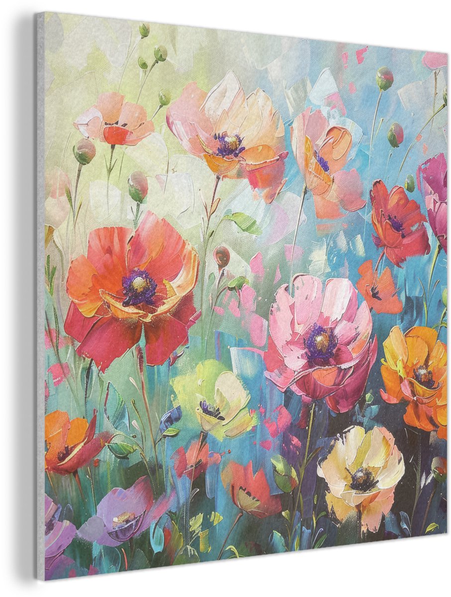 Akoestisch wandpaneel 80x80 cm - Vilt schilderij Bloemen - Kleurrijk - Waterverf - Natuur - Zomer - Akoestische panelen - Geluidsdempende wanddecoratie - Geluidsisolatie woonkamer - Muurdecoratie geluidspanelen