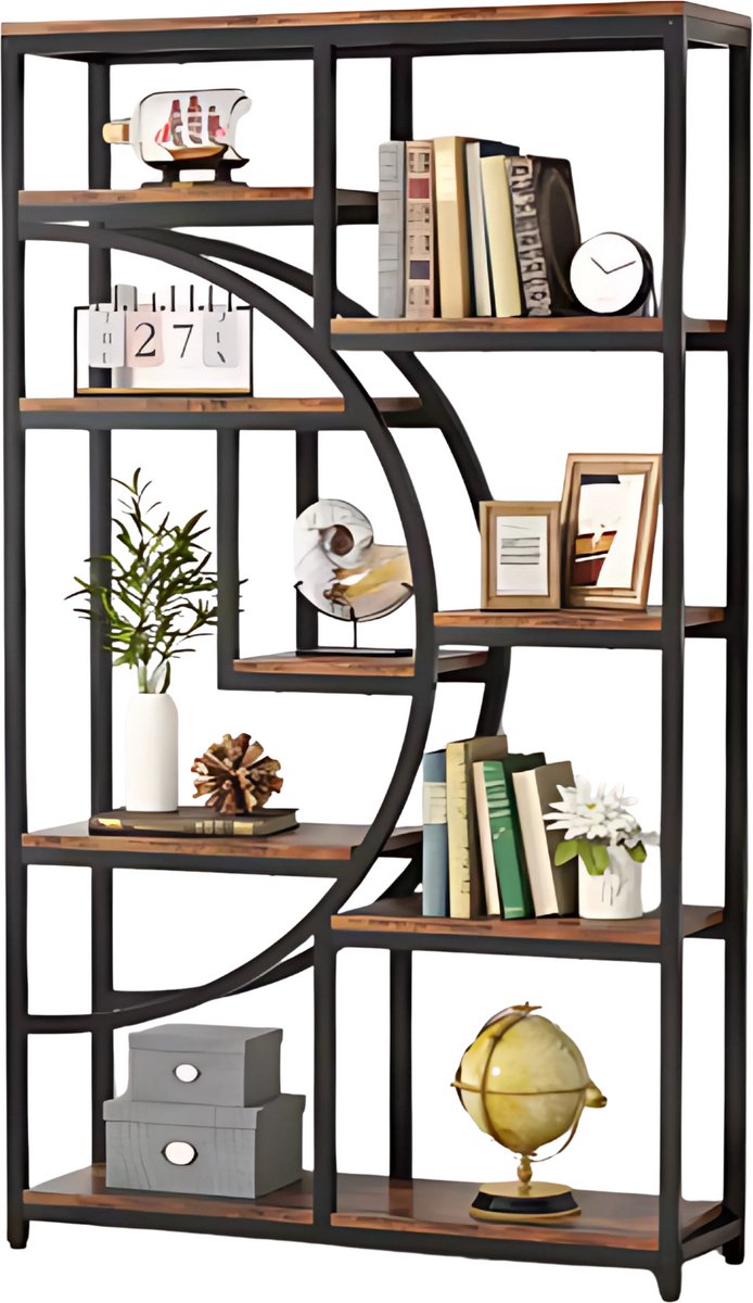 Happiq Boekenkast Dulvia - Bruin - Boekenrek - 5 lagen - Woonkamer, slaapkamer en kinderkamer - Hout - 30 cm (D) × 95 cm (B) × 175 cm (H) Zwart