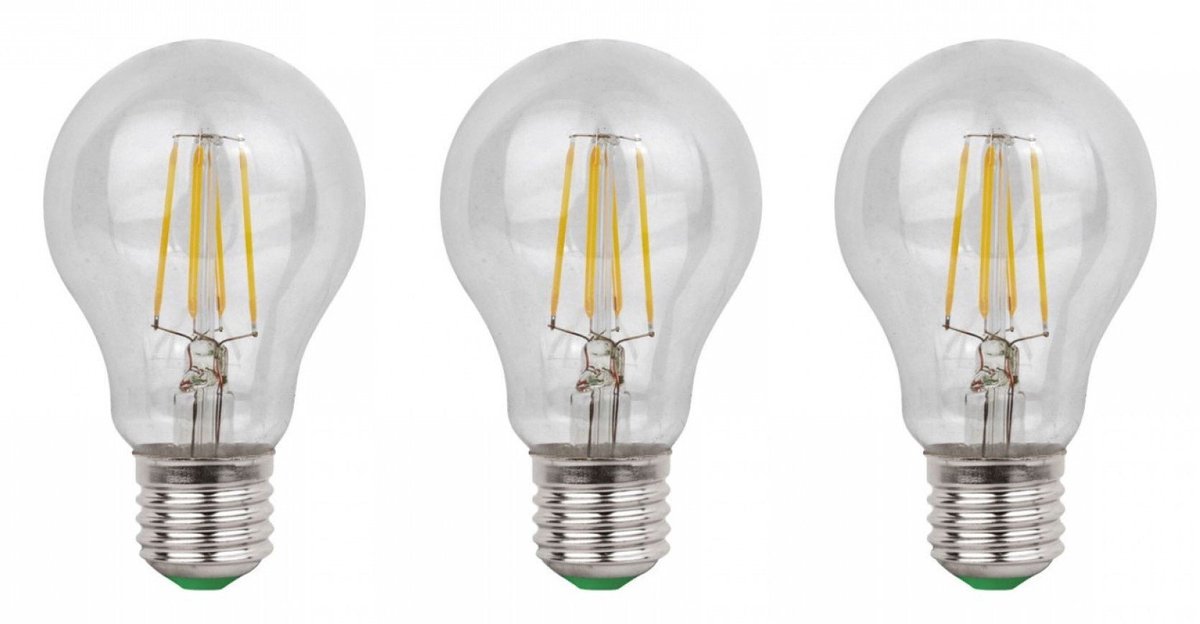 E27 LED lamp 3 stuks | gloeilamp A60 | 6W=60W | daglichtwit filament 6500K
