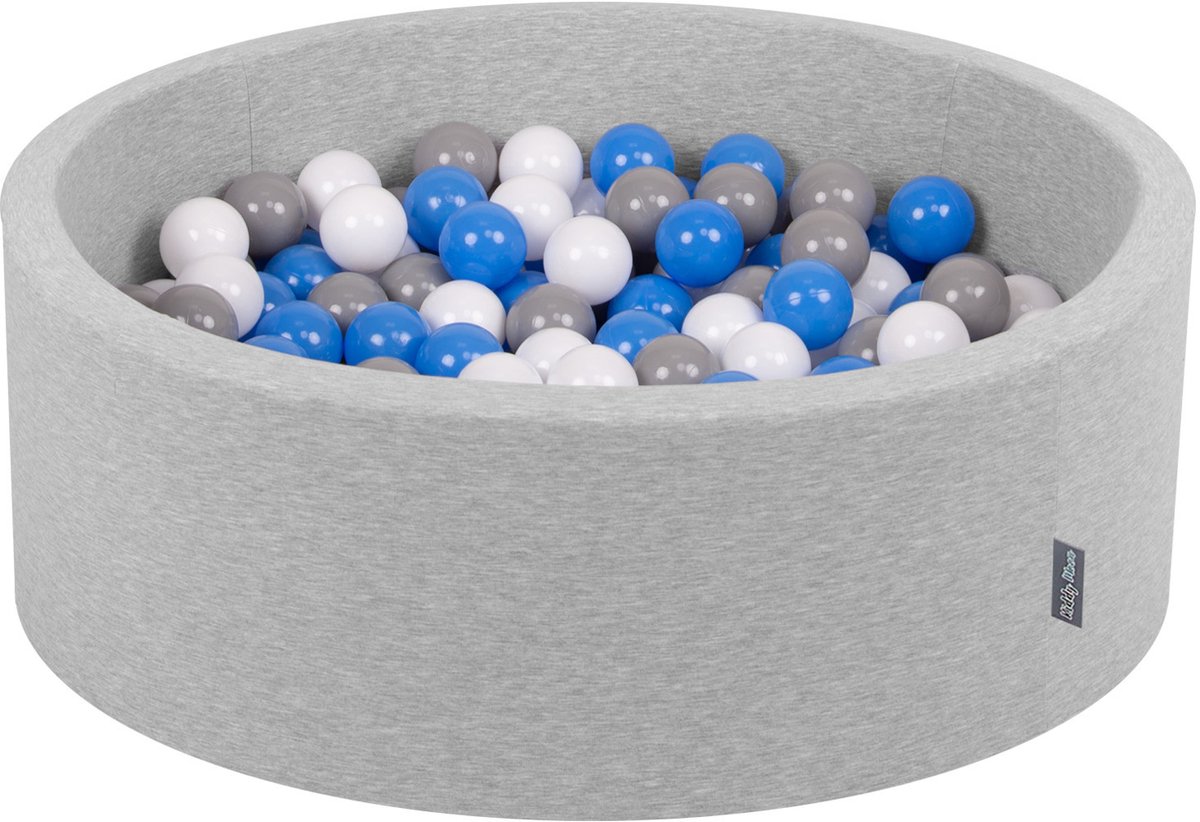 KiddyMoon Schuim ballenbad rond baby 90x30cm 300 ballen - Ballenbak kinderballen BPA-vrij - Lichtgrijs: Grijs Wit Blauw
