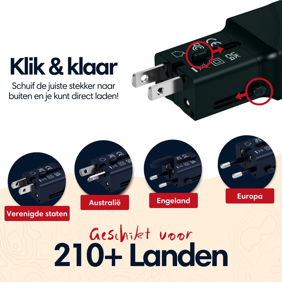 needventure® Mini Reisstekker 213 landen - Universele Wereldstekker - 2 USB-C & 3 USB-A - Reisadapter Wereld Amerika (USA), Engeland (UK), Australië, Zuid Amerika, Afrika, Thailand - USB C Fast Charge Functie — cadeau in Gadgets - foto 4