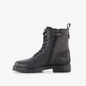 Zwarte leren veterboot met rits, glitterdetail op de hiel en dikke zool.