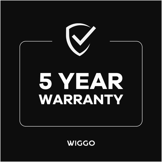 Tekst "5 YEAR WARRANTY" met schildlogo.