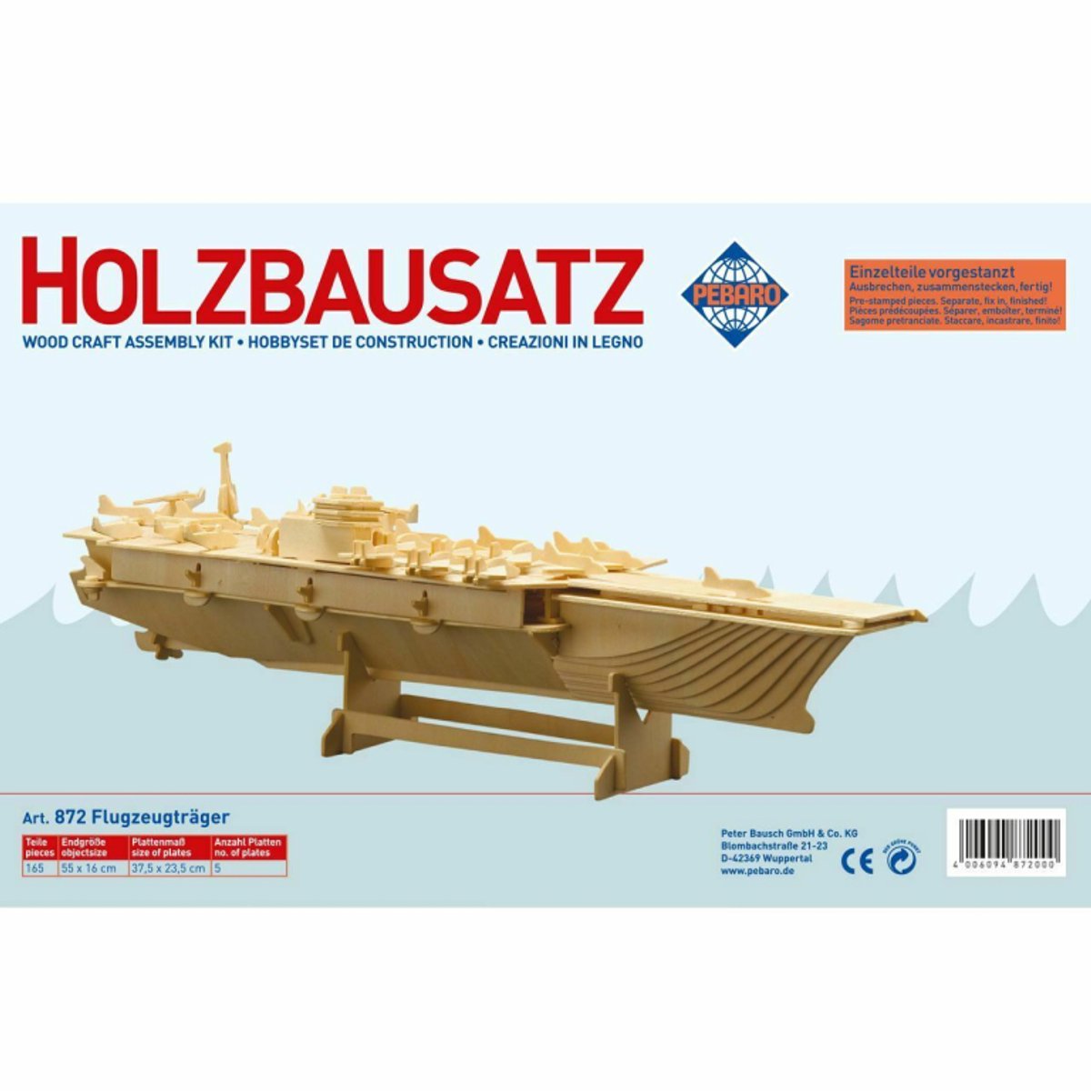 Pebaro houten bouwset vliegdekschip bouwpakket creatief speelgoed.