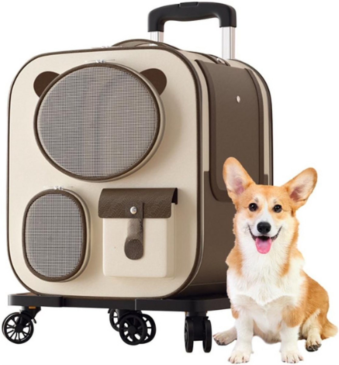 Huisdierenrugzak Met Wieltjes - Comfortabele Kattenrugzak Met Afneembare Rollerwielen - Hondenrollerdrager - Ideaal Voor Reizen, Wandelen En Buitenactiviteiten - Bruin
