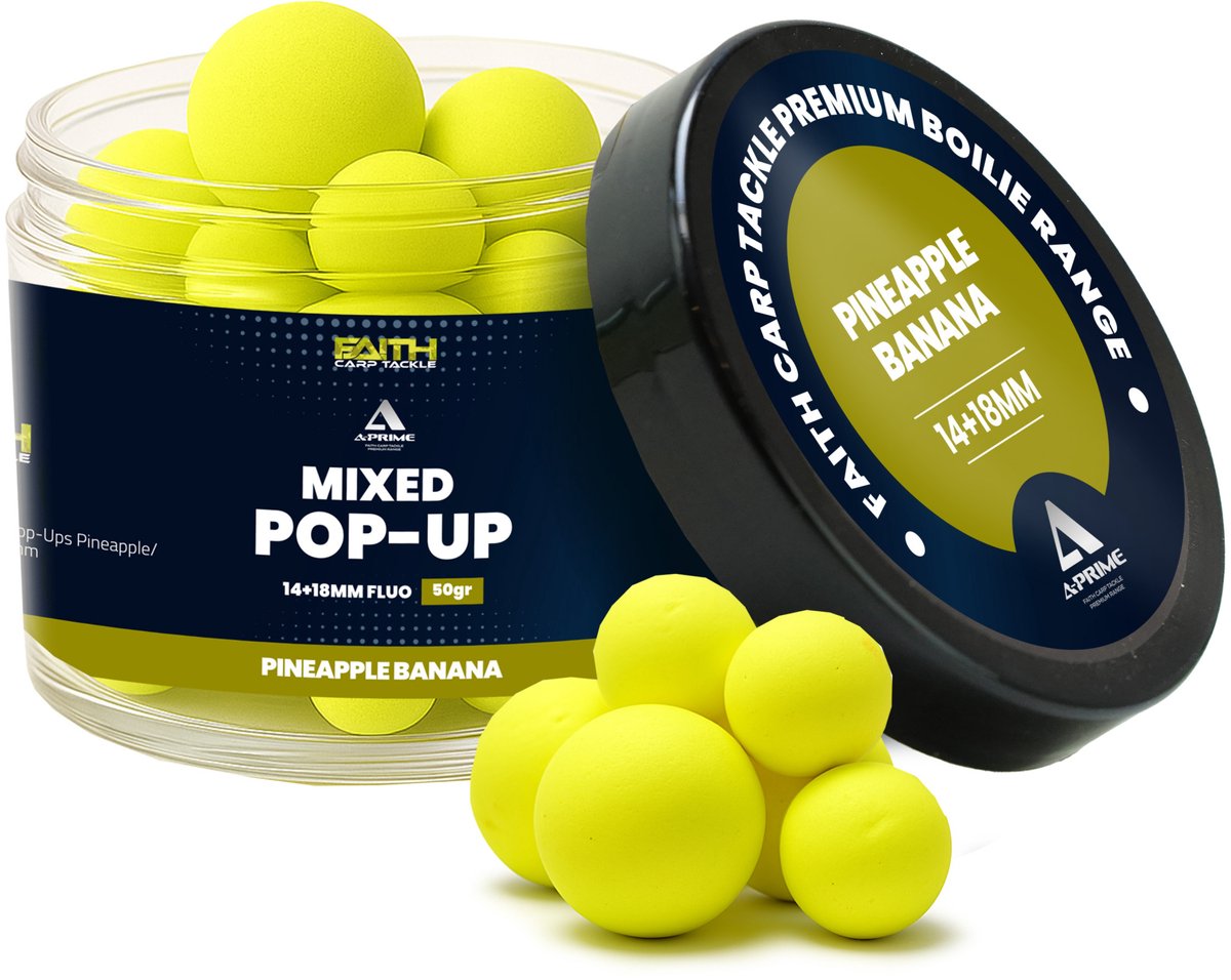 Faith A-Prime Pop-Ups Pineapple / Banana Pop-Up Mix 14 + 18 mm High Attractive Snowman Single Bait