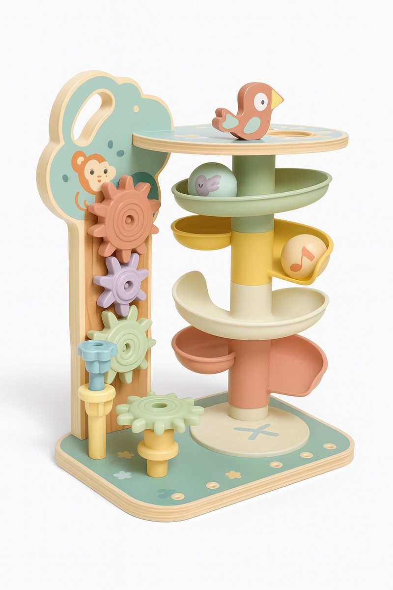 Tooky Toy® Interactieve Houten Speelset - Knikkerbaan, Tandwielen & Schroefspel - Stimulerend houten Montessori speelgoed – Duurzaam, Educatief en Creatief spel voor Kinderen om Zelfredzaamheid en Vaardigheden te Ontwikkelen