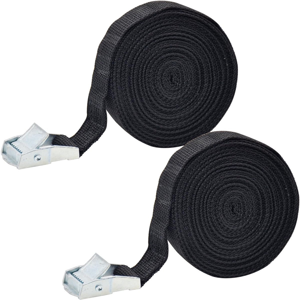 2 Stevige Spanbanden - Verstelbaar 25mm met Klemgesp - Voor Bagage, Transport, Vracht, Camping, Auto & Motor - Zwart 25mm x 5m
