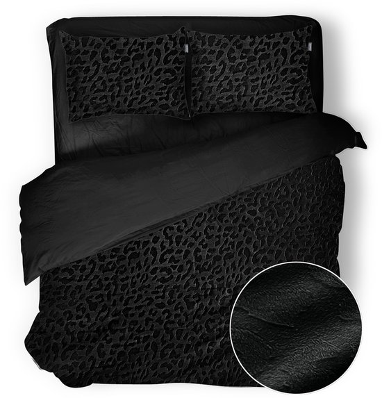 Eleganzzz Dekbedovertrek Micro Mink Leopard - Black - Dekbedovertrek 200x200/220cm - Velvet Dekbedovertrek - 100% Velvet - Tweepersoons dekbedovertrekken