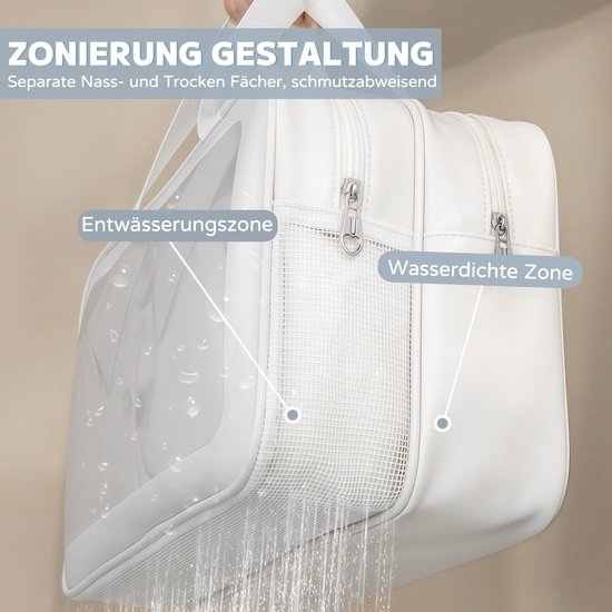 Aucuu Doorzichtige toilettas, draagbare makeuptas voor op reis, natte-droge scheiding PVC waszakken, grote capaciteit reistoilettas, waterdichte makeuptassen met handgrepen